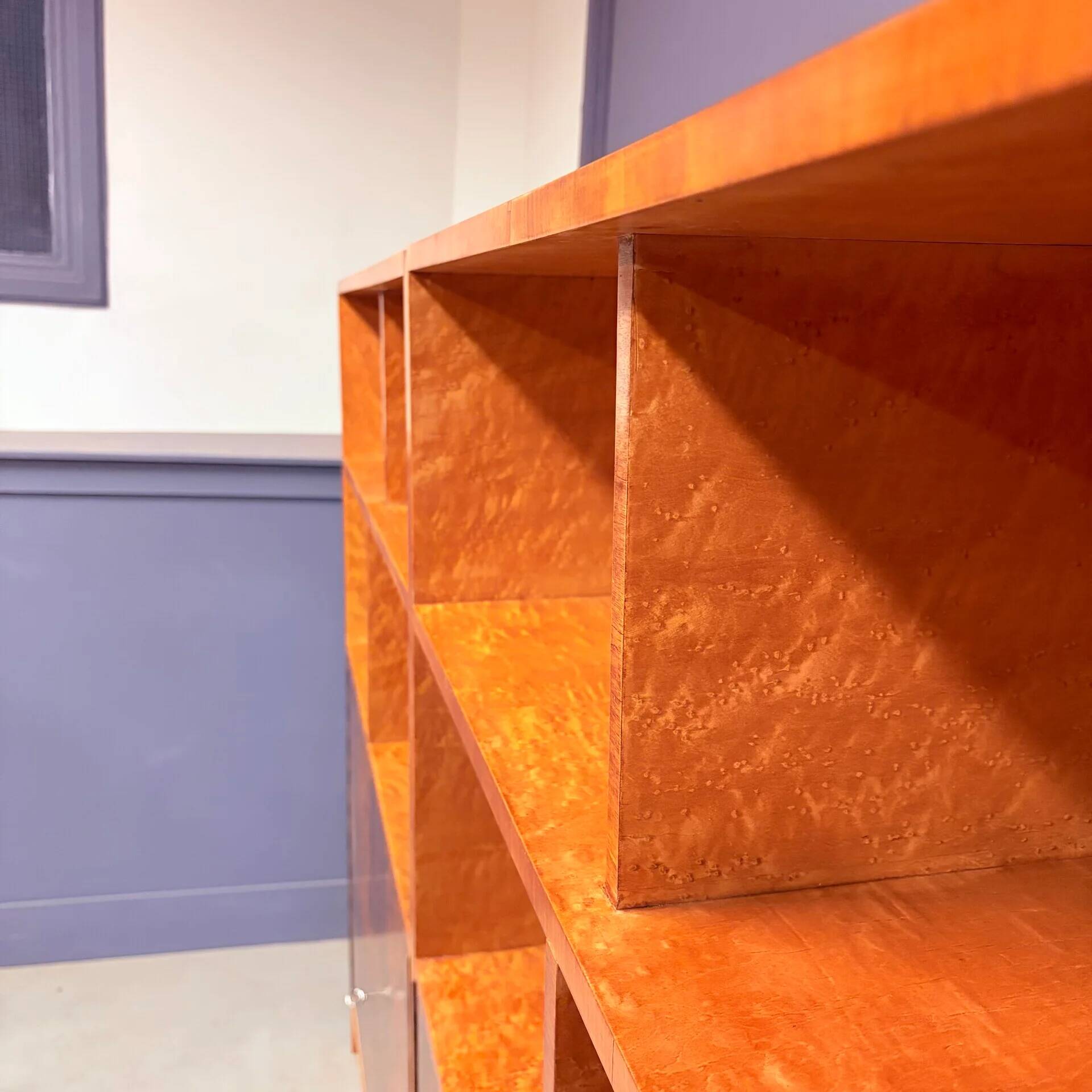 Art Deco bookcases, 1930s, walnut and maple veneer