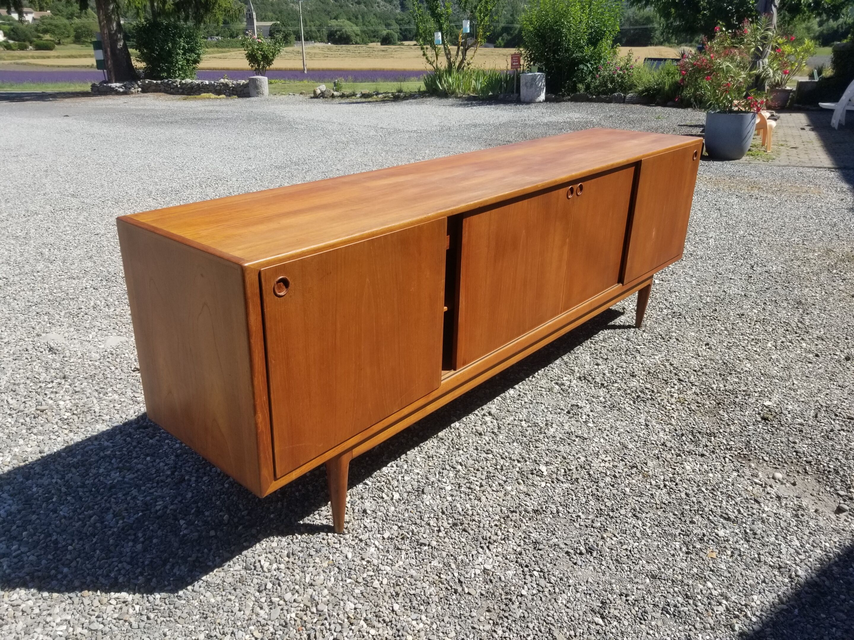 Scandinavian teak row 4 sliding doors - 60s