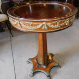 Gueridon marquetry and bronze central foot harness