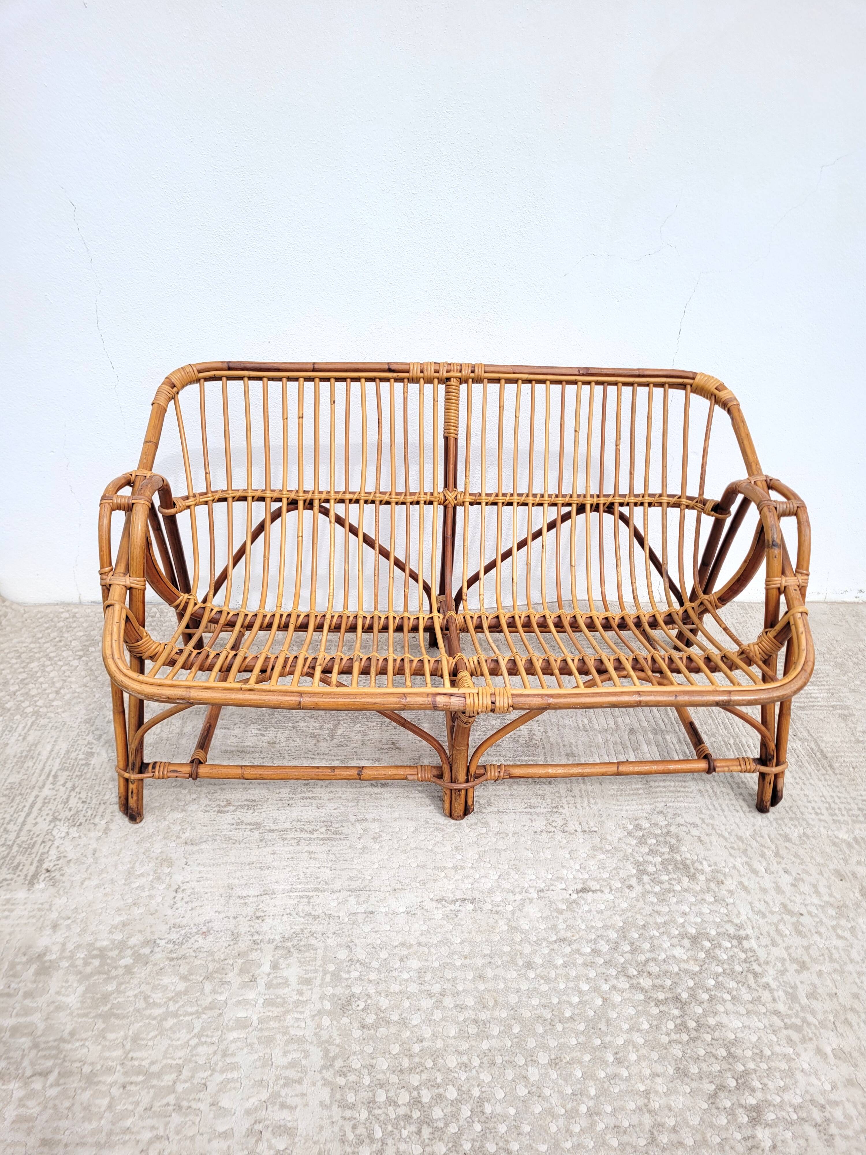 Vintage bench or rattan sofa 1960