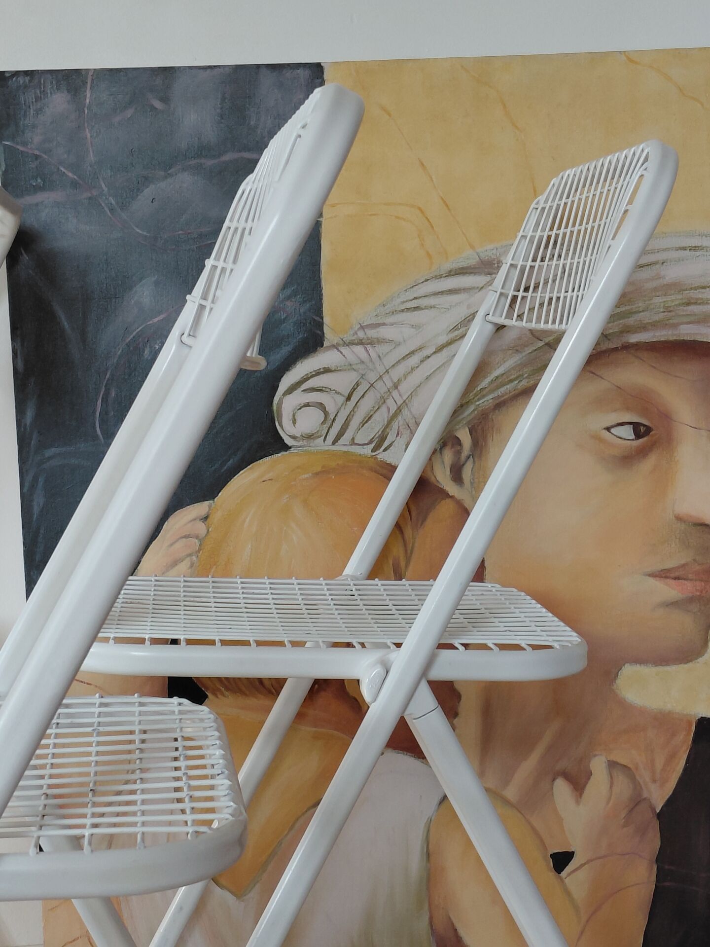 Suite de 3 chaises pliantes Talin en métal blanc, Italie années 70