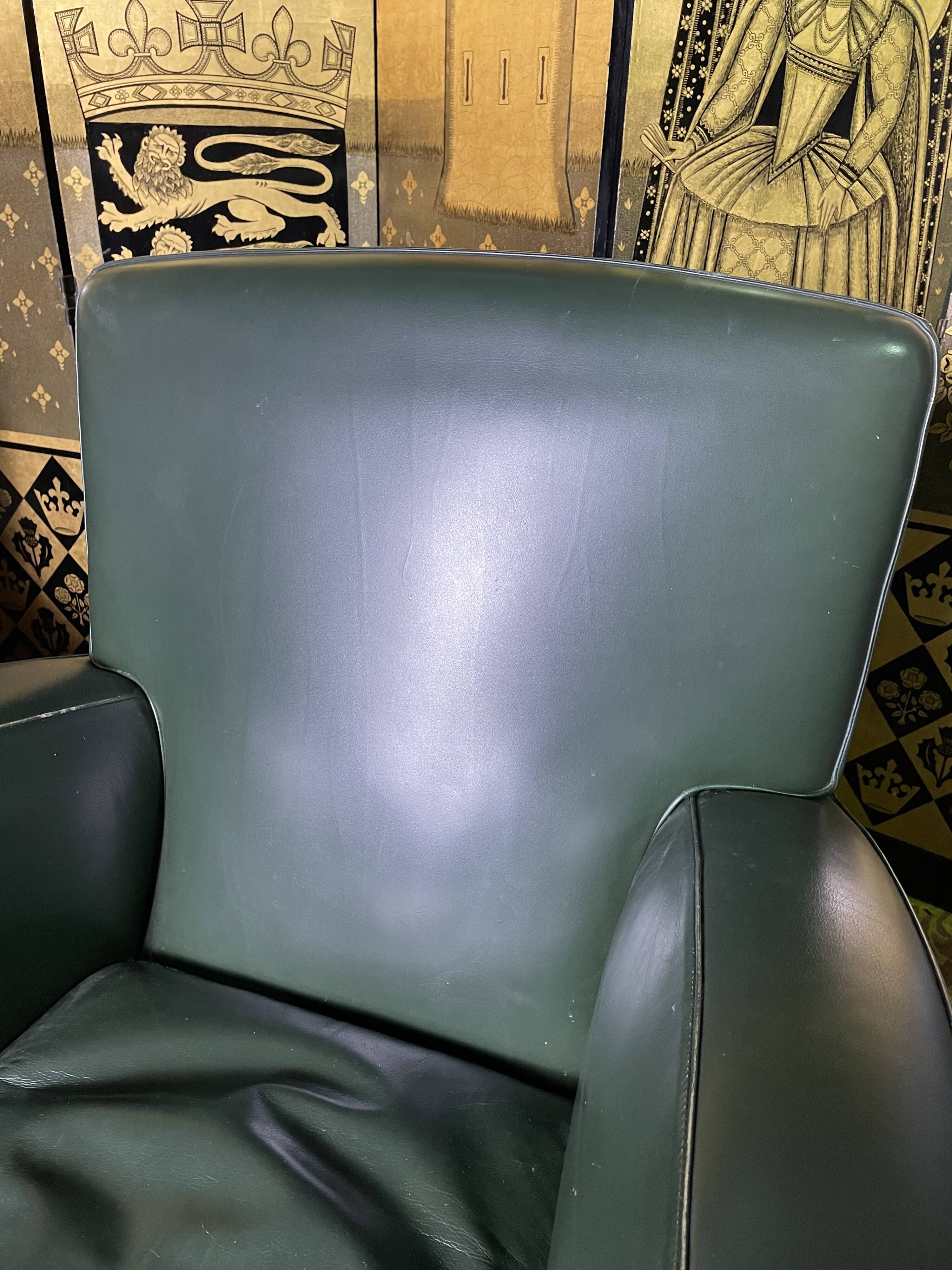 Pair of Poltrona Frau Green Leather Club Armchairs Limited Edition