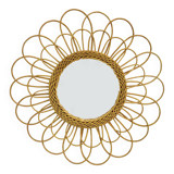 Round mirror flower sun in rattan wicker wood vintage 1960 1970 55 cm folk