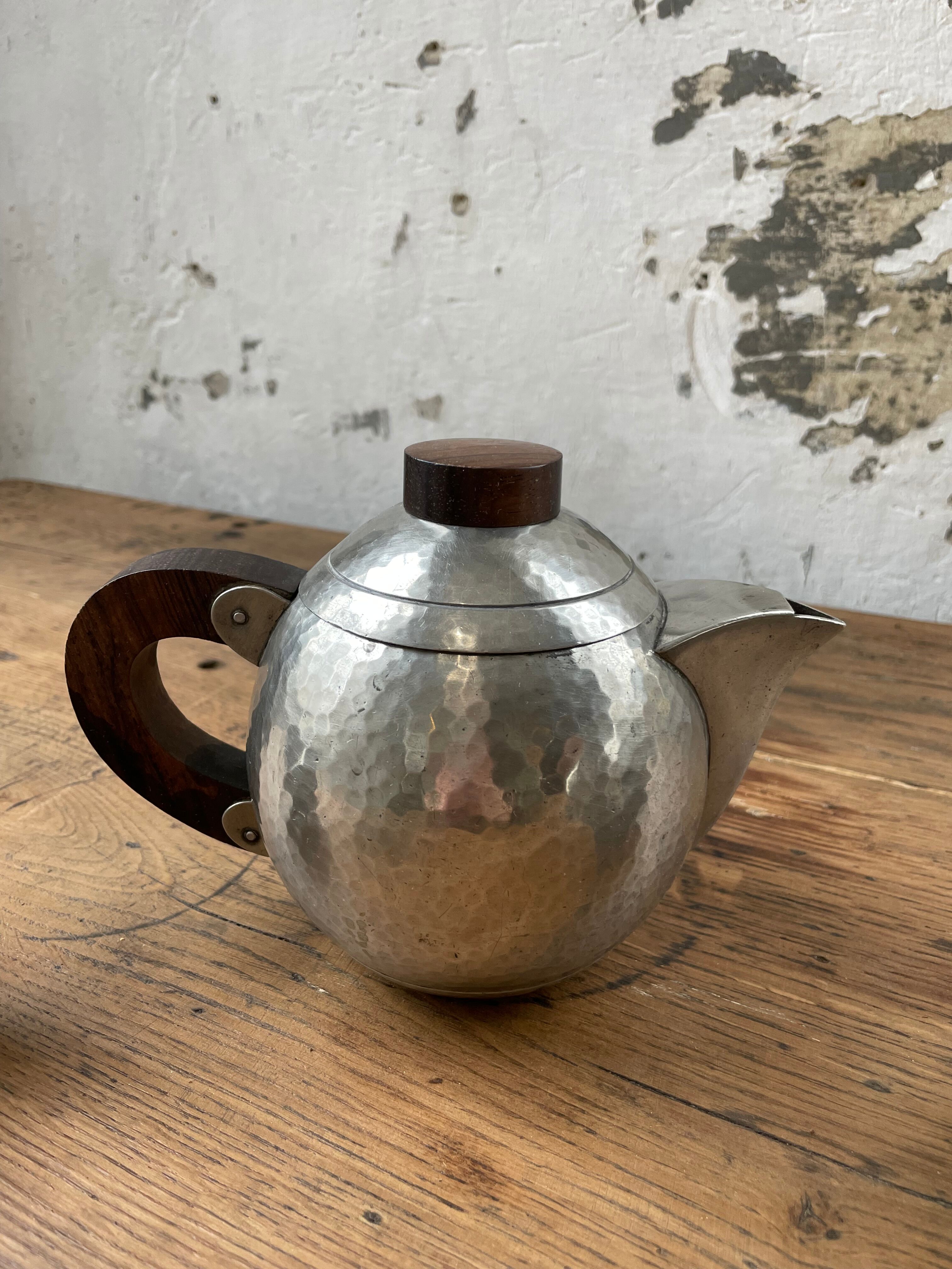 René Delavan Art Deco Pewter Teapot Set