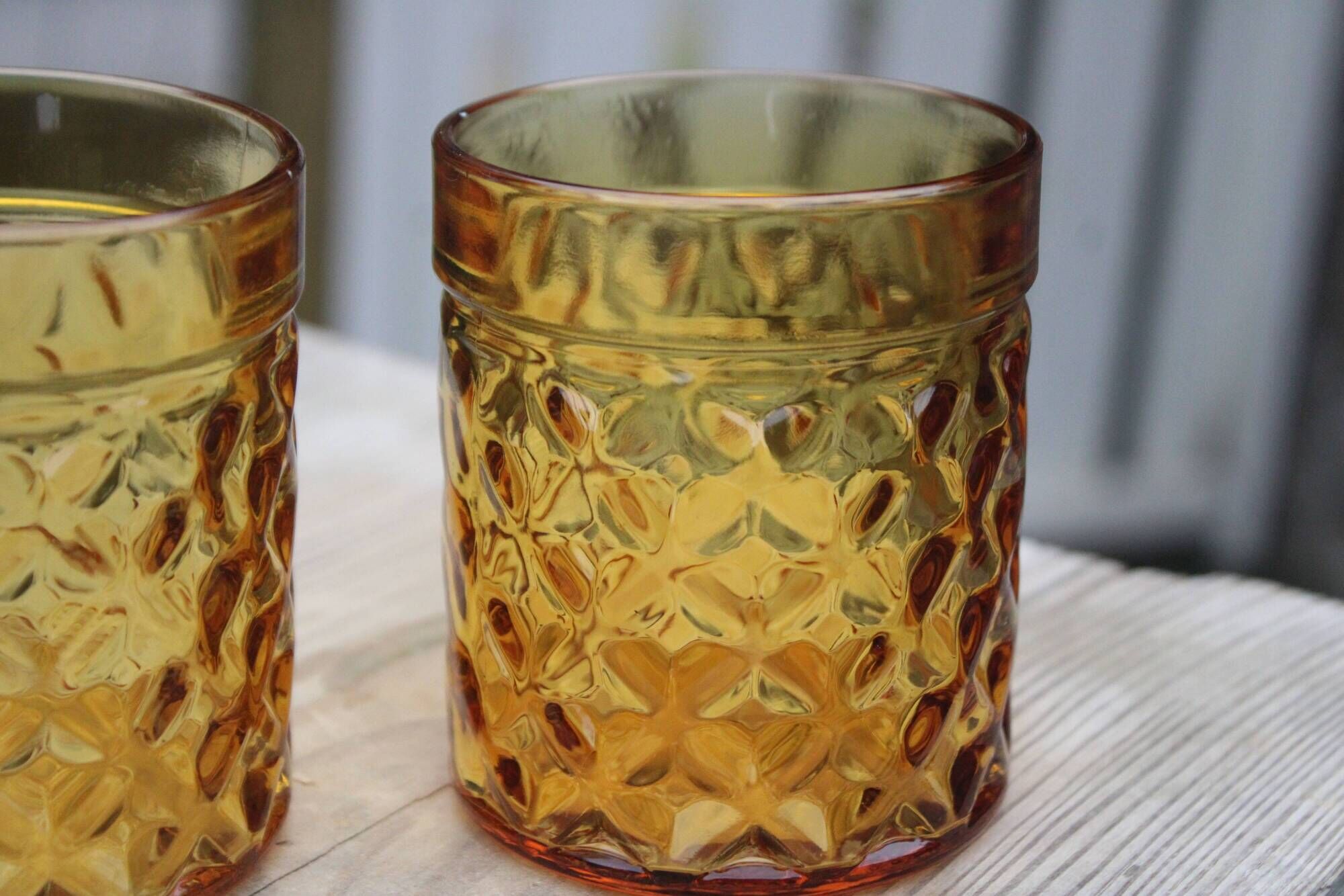 Set of 6 vintage Pernod amber glass glasses – H9 cm Ø7 cm – Bi collection