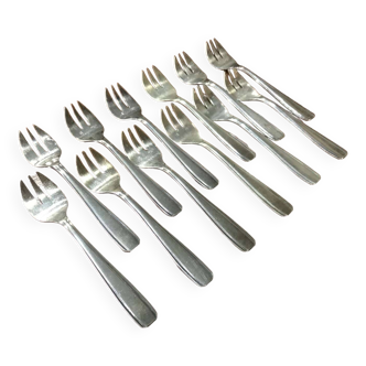 Box of 12 oyster forks from the ERCUIS brand in silver metal in art deco style