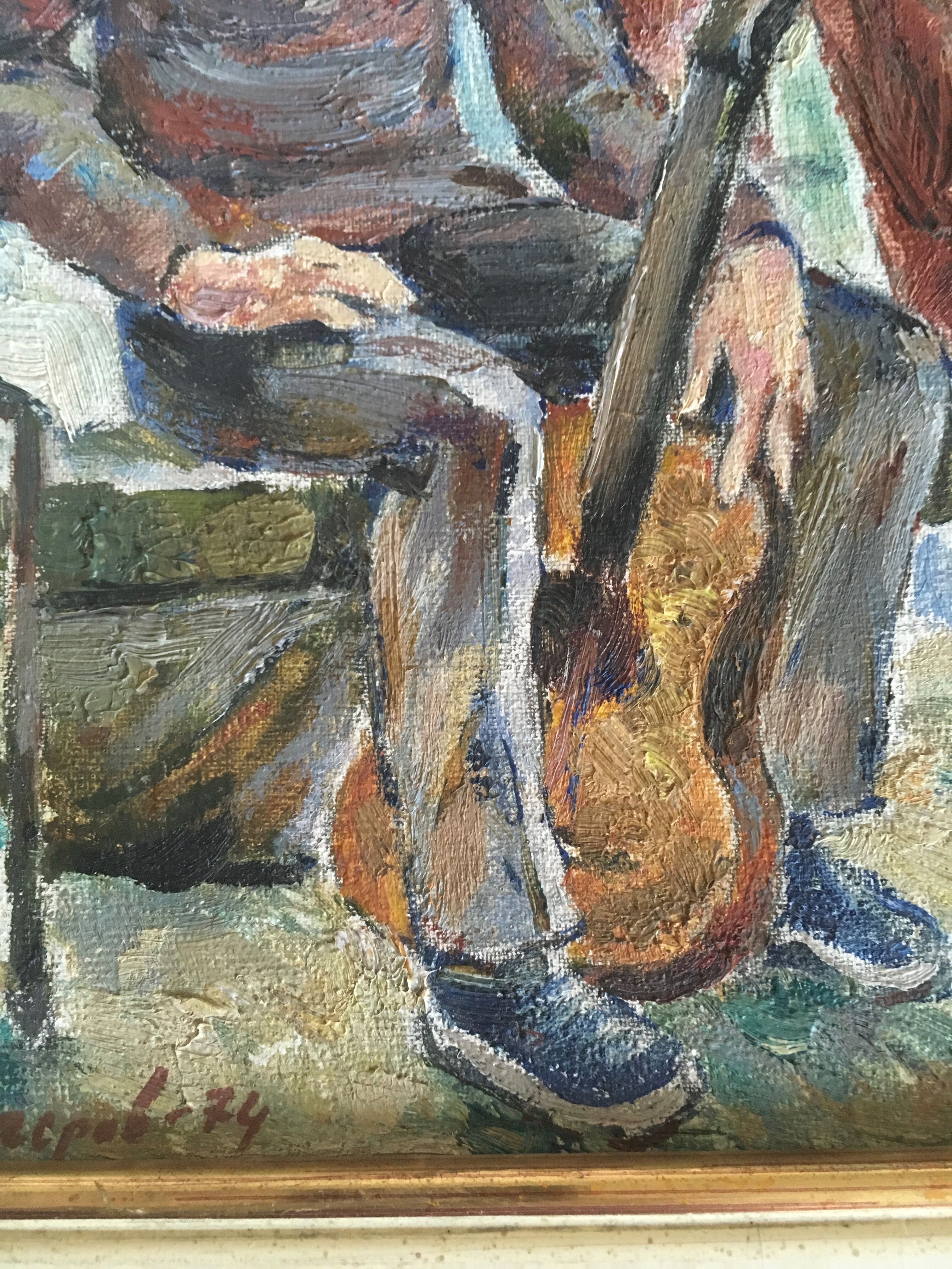 Interior scene with guitar at Kiev airport, USSR, oil travel 1974.