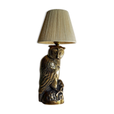 Vintage solid brass animal table lamp, virgin wool lampshade