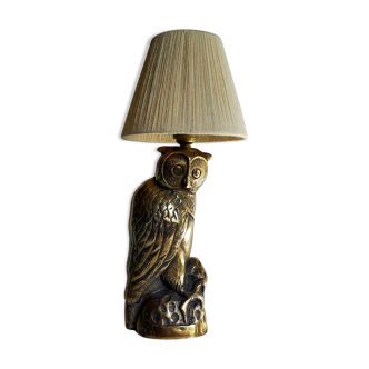 Vintage solid brass animal table lamp, virgin wool lampshade
