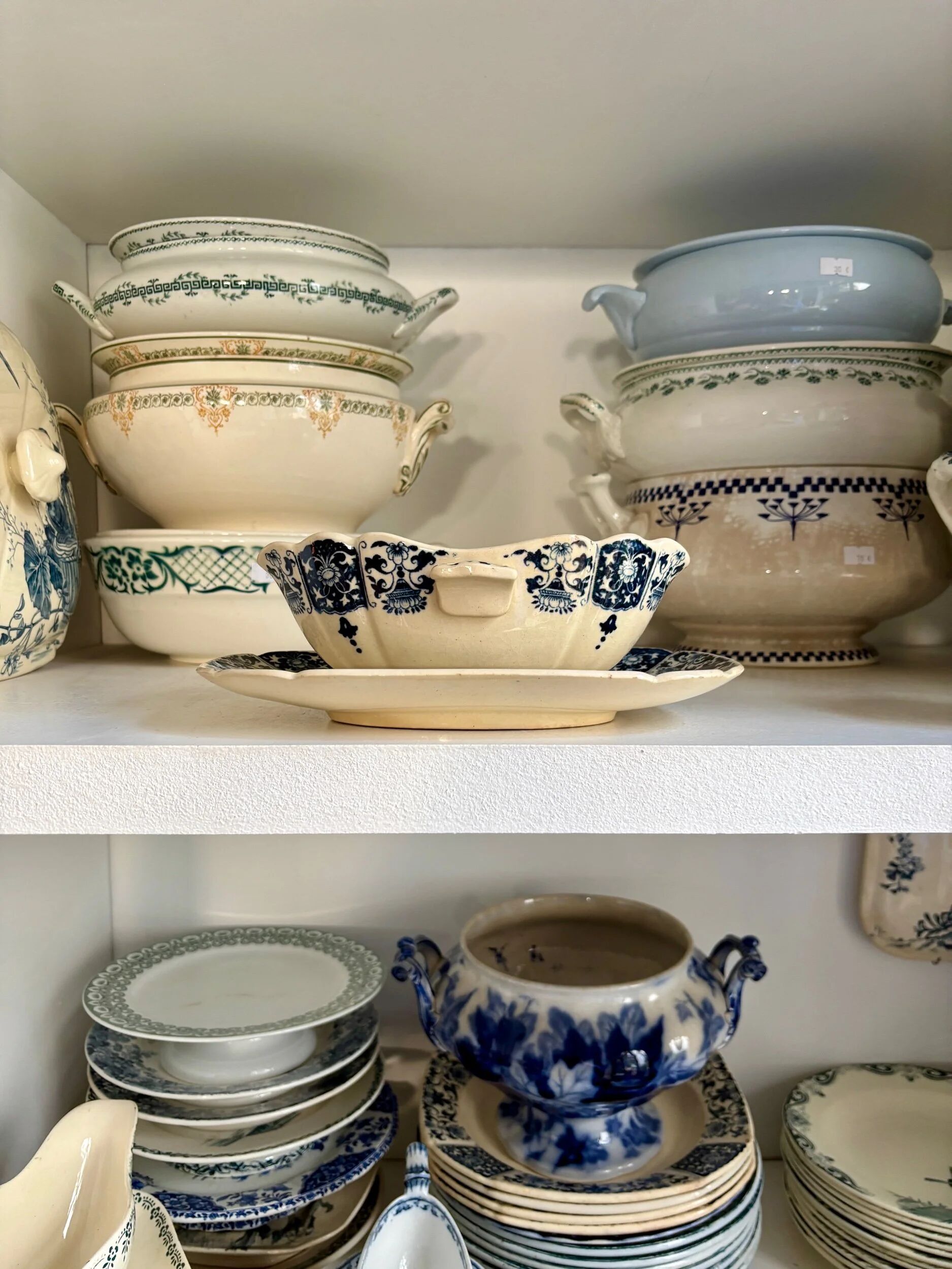 Blue ironstone sauce boat, "Blue Ibis" service no. 1.