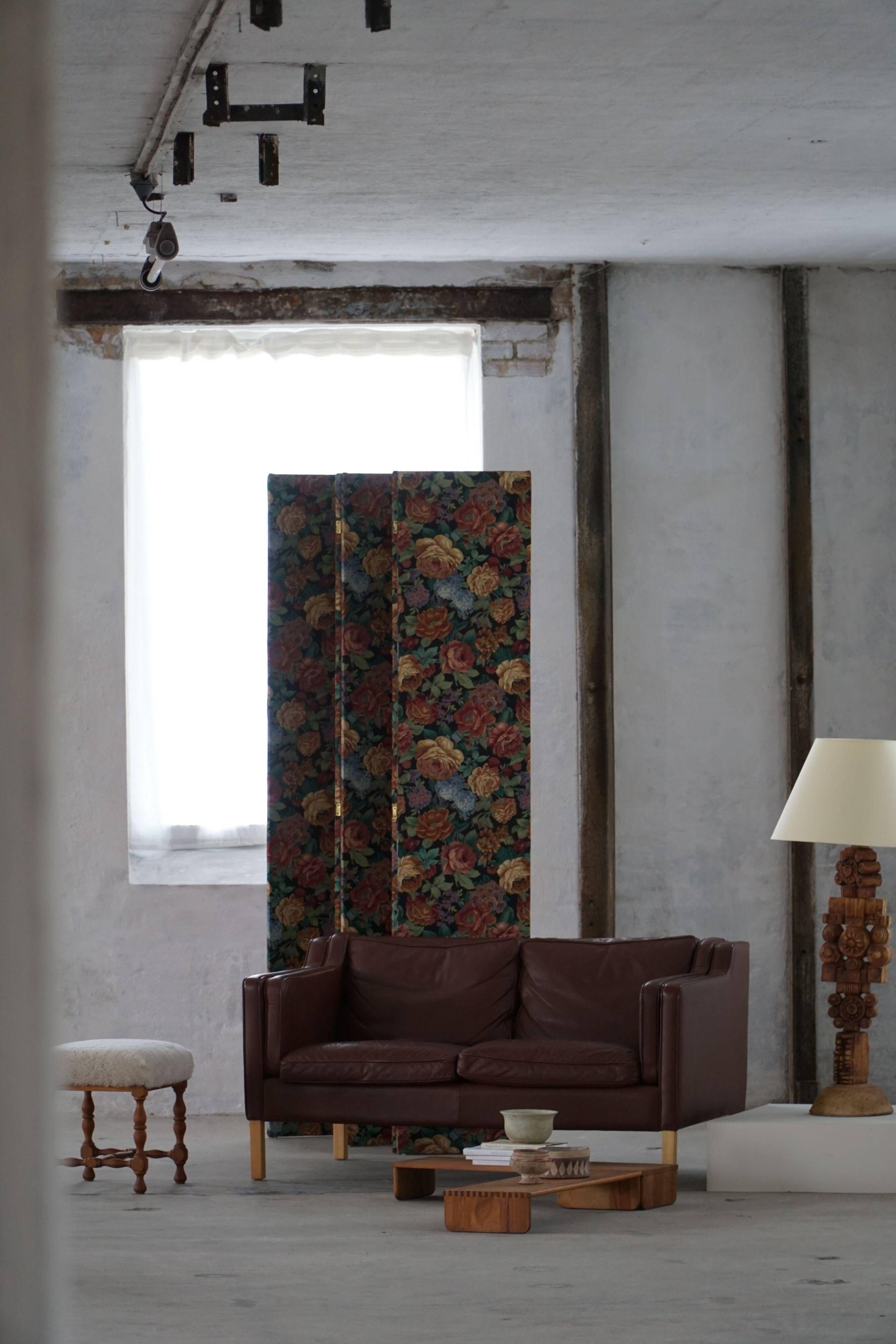 Stouby Møbelfabrik, two-seater sofa in mid-century style in brown leather, 1970s.