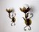 Pair of floral wall lamps by Ferro Arte, Gold leaf and opaline, Spain, 1960