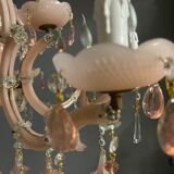 Vintage Italian Pink Opaline Murano Glass Chandelier