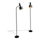 Pair of floor lamps in black metal with brushed aluminum shades, 1970s