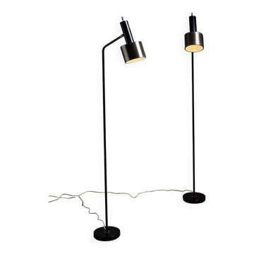 Pair of floor lamps in black metal with brushed aluminum shades, 1970s