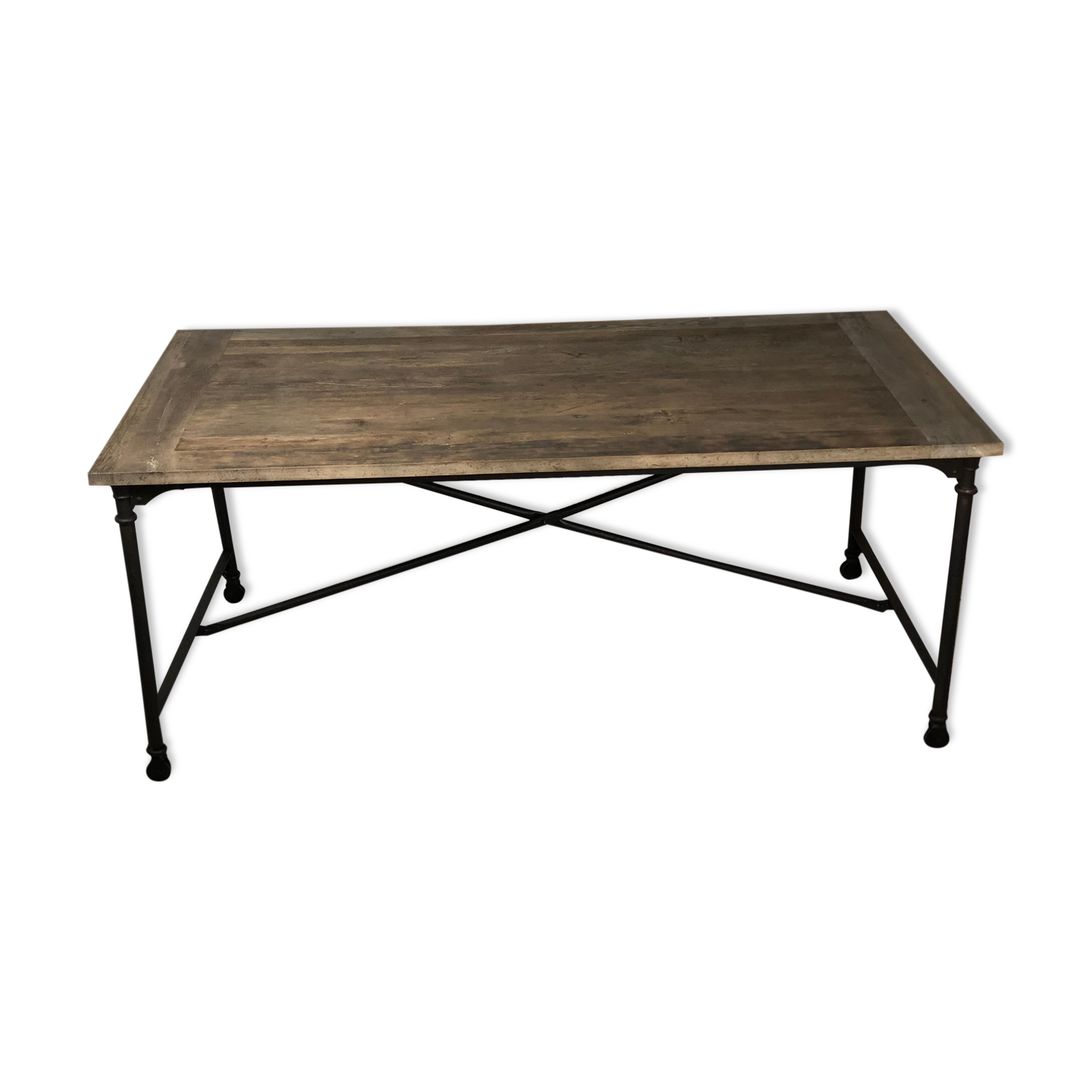 Table d'atelier en fer et plateau bois ancien