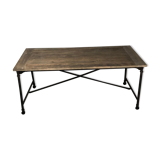 Iron workshop table and old wood tray