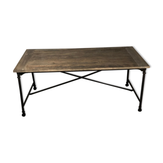 Table d'atelier en fer et plateau bois ancien