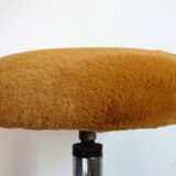 Tabouret haut vintage fonte d'aluminium et moumoute