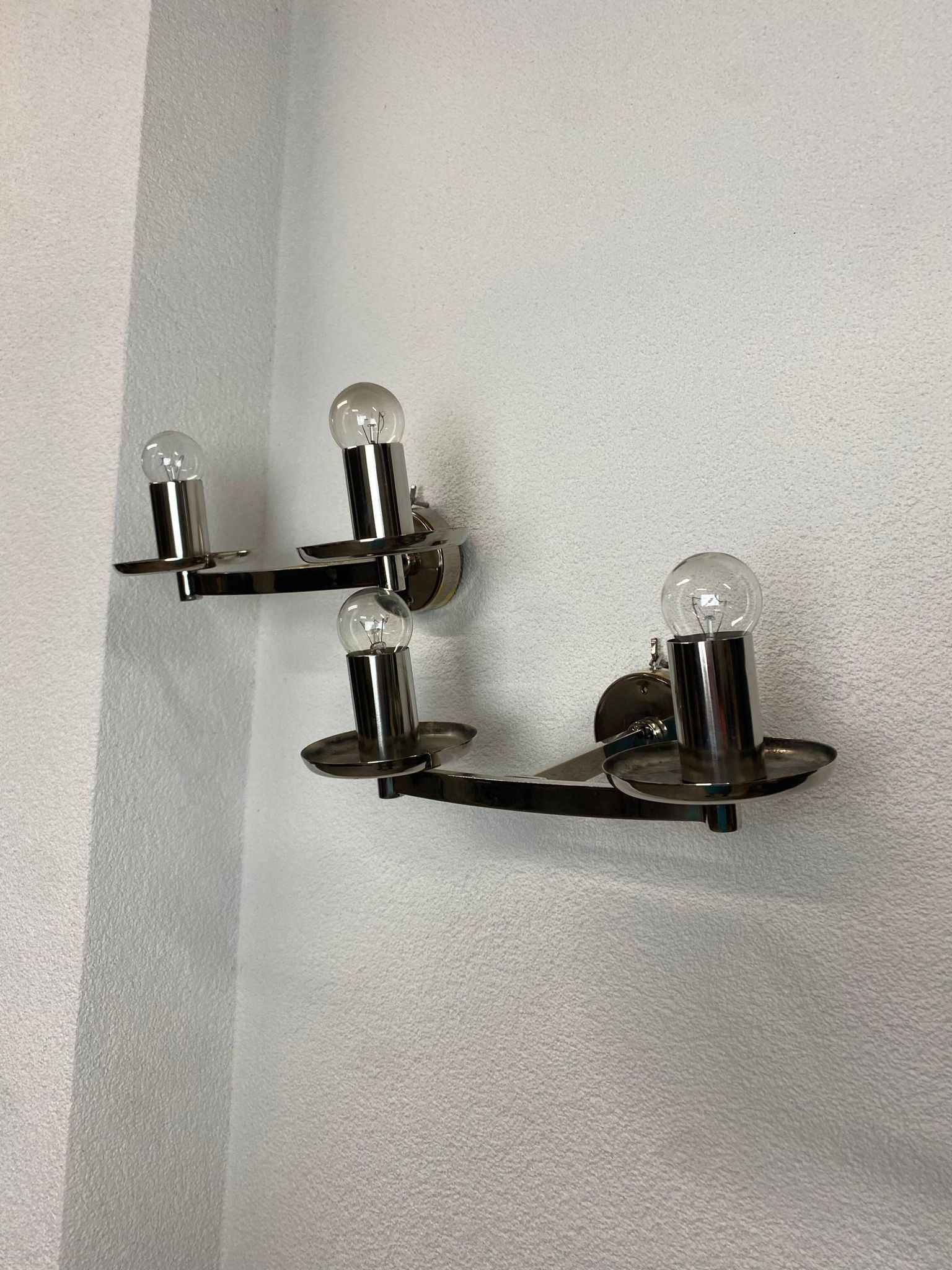 Large Bauhaus chandelier with two wall sconces.