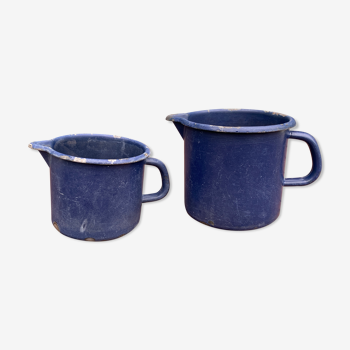 Pair of blue enamelled broc