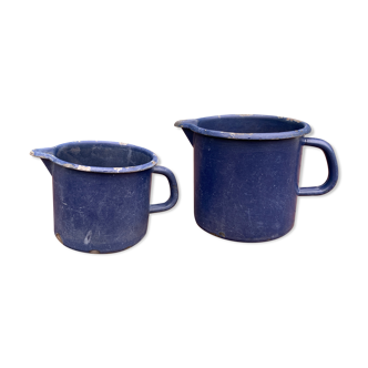 Pair of blue enamelled broc