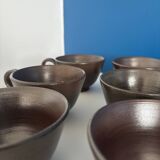 Set of 6 vintage ceramic mugs - chocolate colored stoneware mug