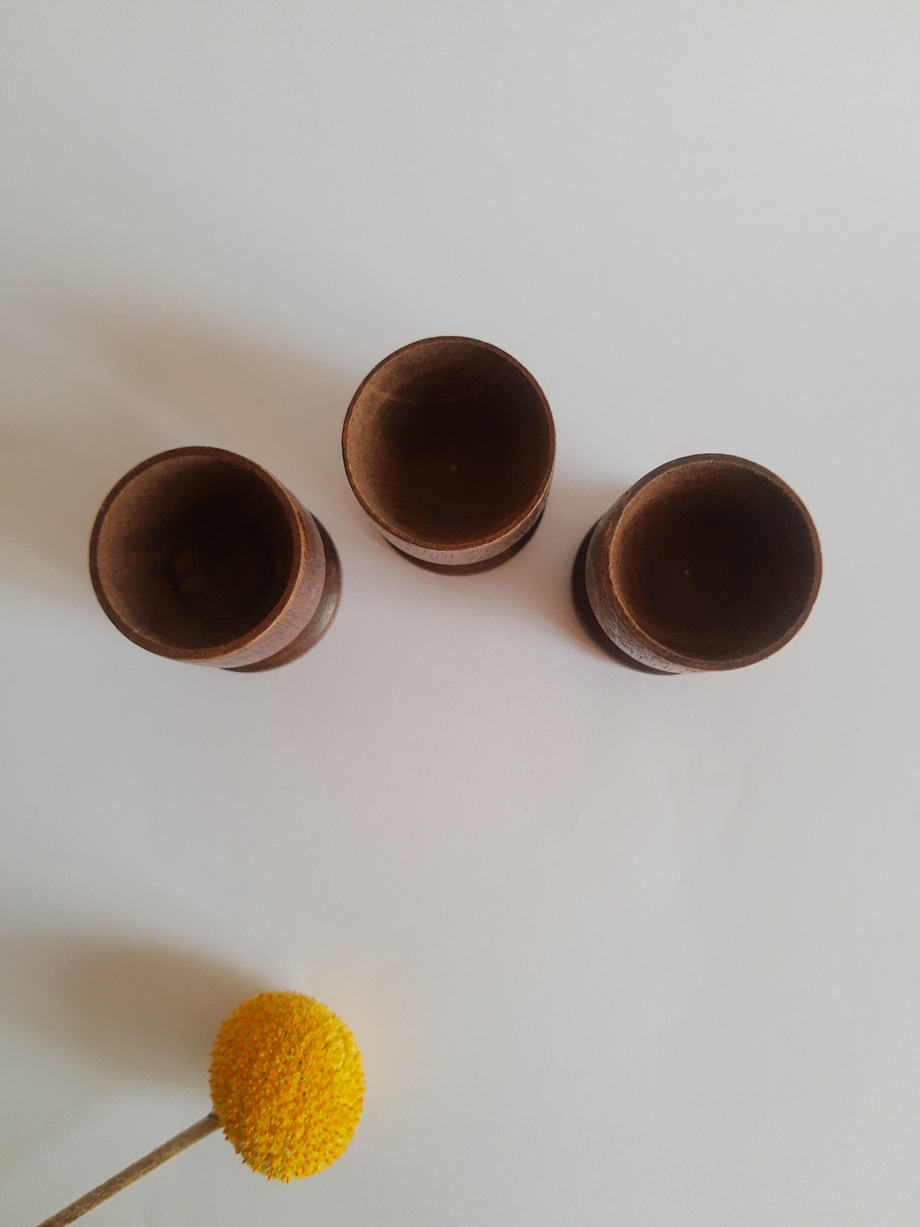 Set of 3 vintage wooden egg cups