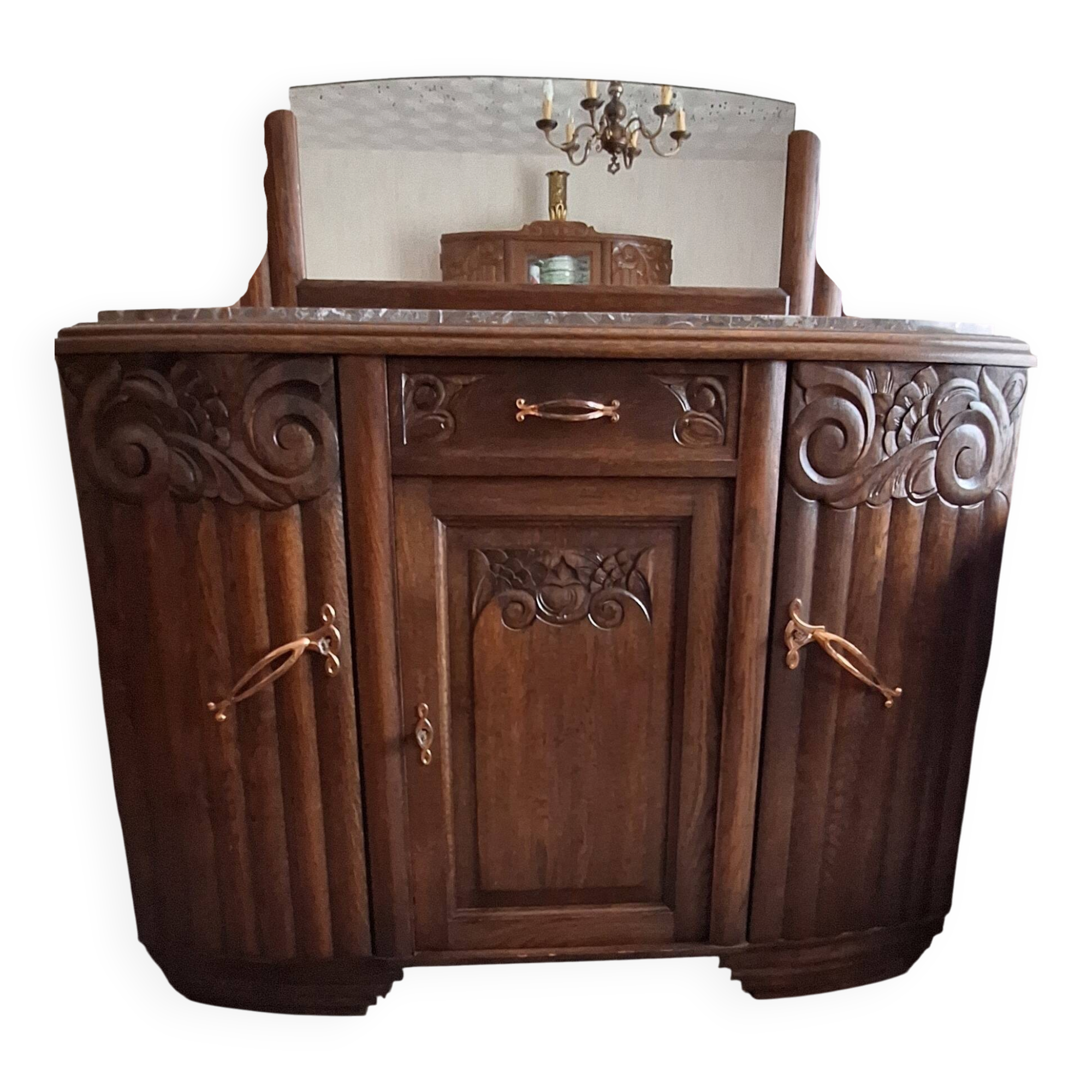 Art Deco sideboard in solid oak – Marble & mirror