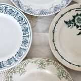 4 mismatched white and green ironstone dessert plates Arabesque set