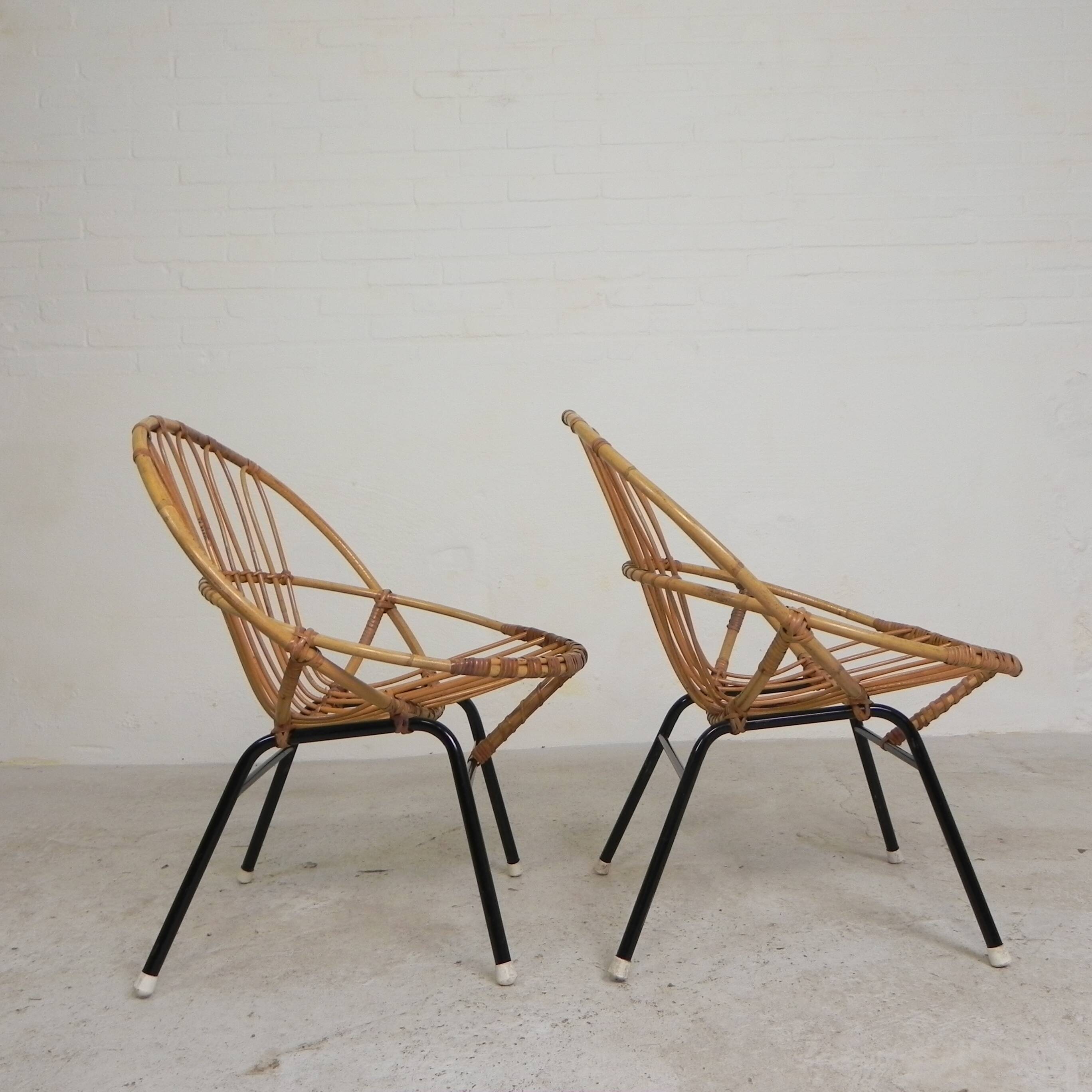Set of 2 rattan, bamboo children's chairs Rohe Noordwolde 1950s