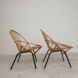 Set of 2 rattan, bamboo children's chairs Rohe Noordwolde 1950s