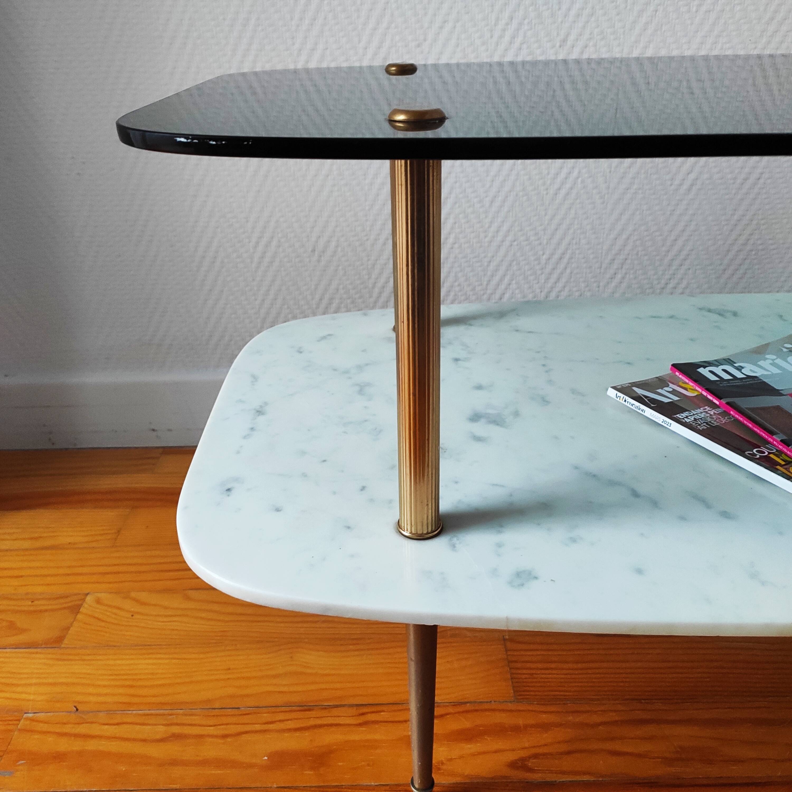 Vintage 1960 glass and marble coffee table