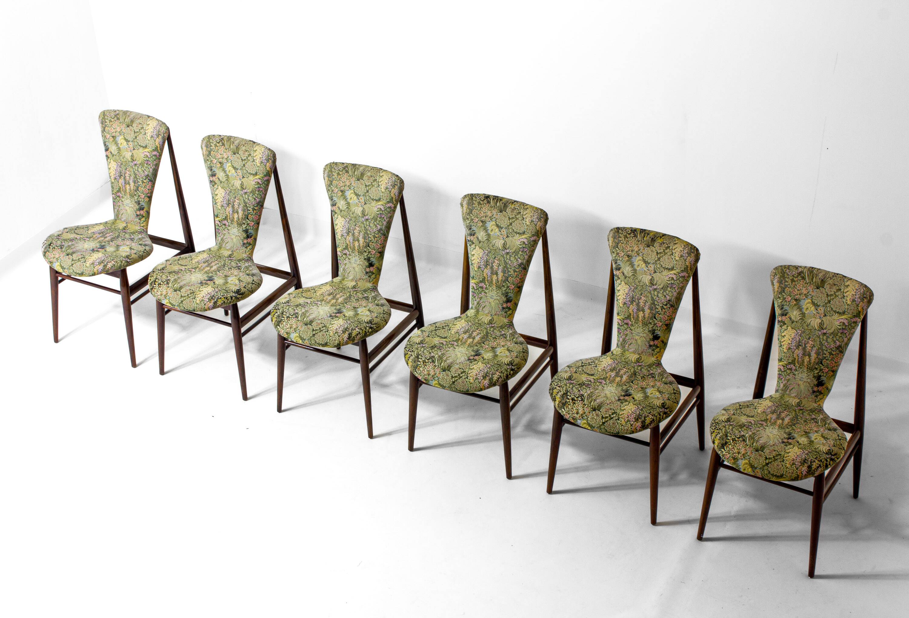 Eclectic scandinavian floating dining chairs in floral upholstery, 1960s