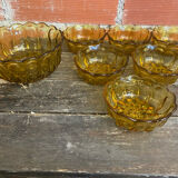 Salad bowl + 6 vintage amber orange moulded glass bowls from the 1970s.