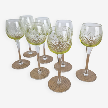 7 Old uraline chiseled crystal wine glasses