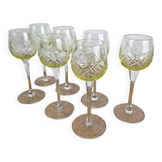 7 Antique chiseled crystal wine glasses from Ouraline
