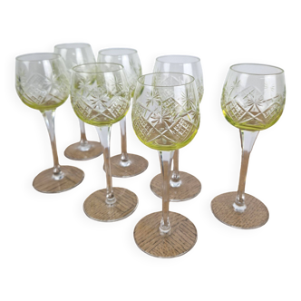 7 Old uraline chiseled crystal wine glasses
