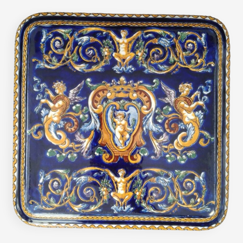 Dessous de plat GIEN décor renaissance italienne faïence Bleue 1938/1960