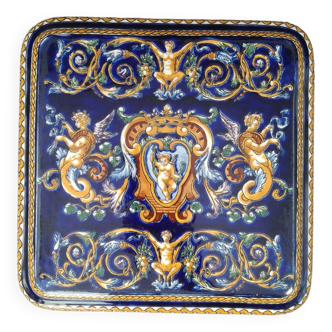 Dessous de plat GIEN décor renaissance italienne faïence Bleue 1938/1960