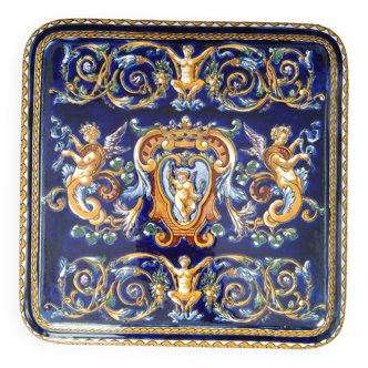 GIEN trivet Italian renaissance decor Blue earthenware 1938/1960