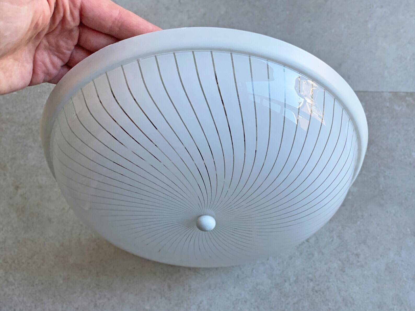 Vintage space age ceiling lamp, plastic striped shade
