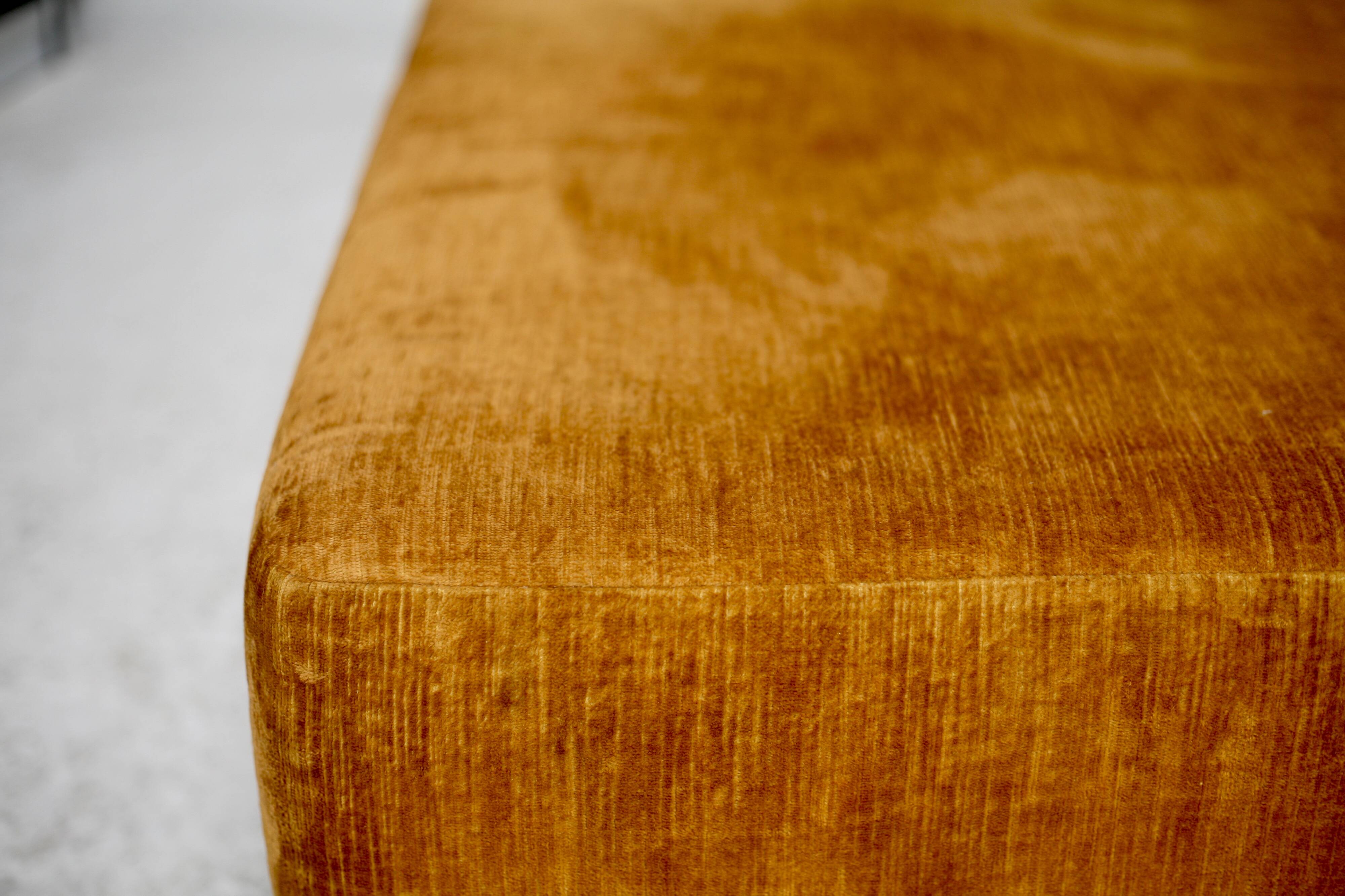 Pair of “tawny” velvet seats. Foam, wood, velvet. Circa 1970