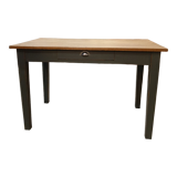 Wooden and khaki farmhouse table