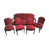 Salon Napoleon III 19 eme canapé 3 places et 4 chaises parfait etat bois noirci tissu rouge