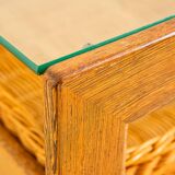 Table basse néerlandaise en wengé et osier 60's
