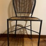 Set of 4 Wrought Iron and Rattan Chairs