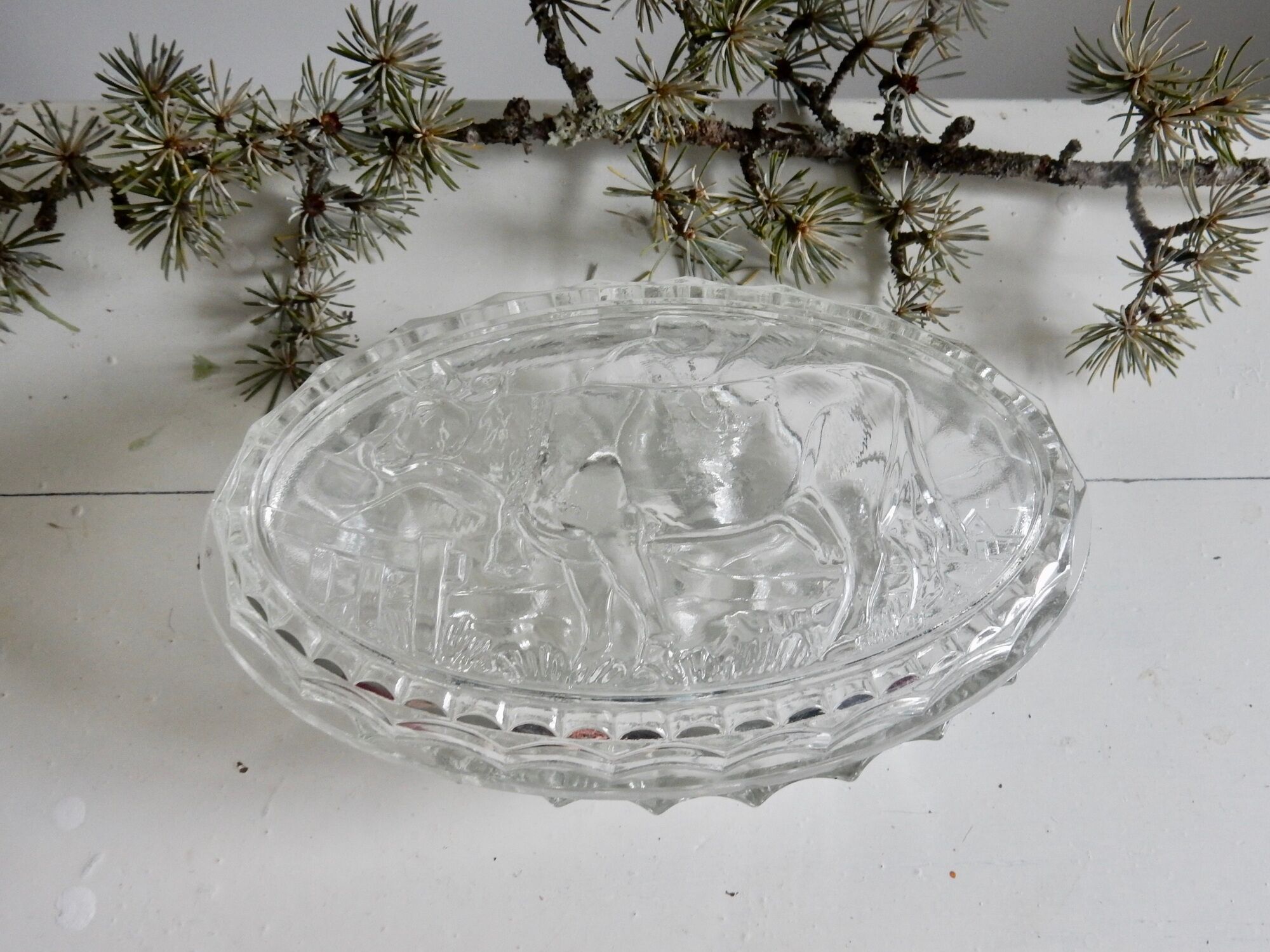 Glass butter with cow motif made in France