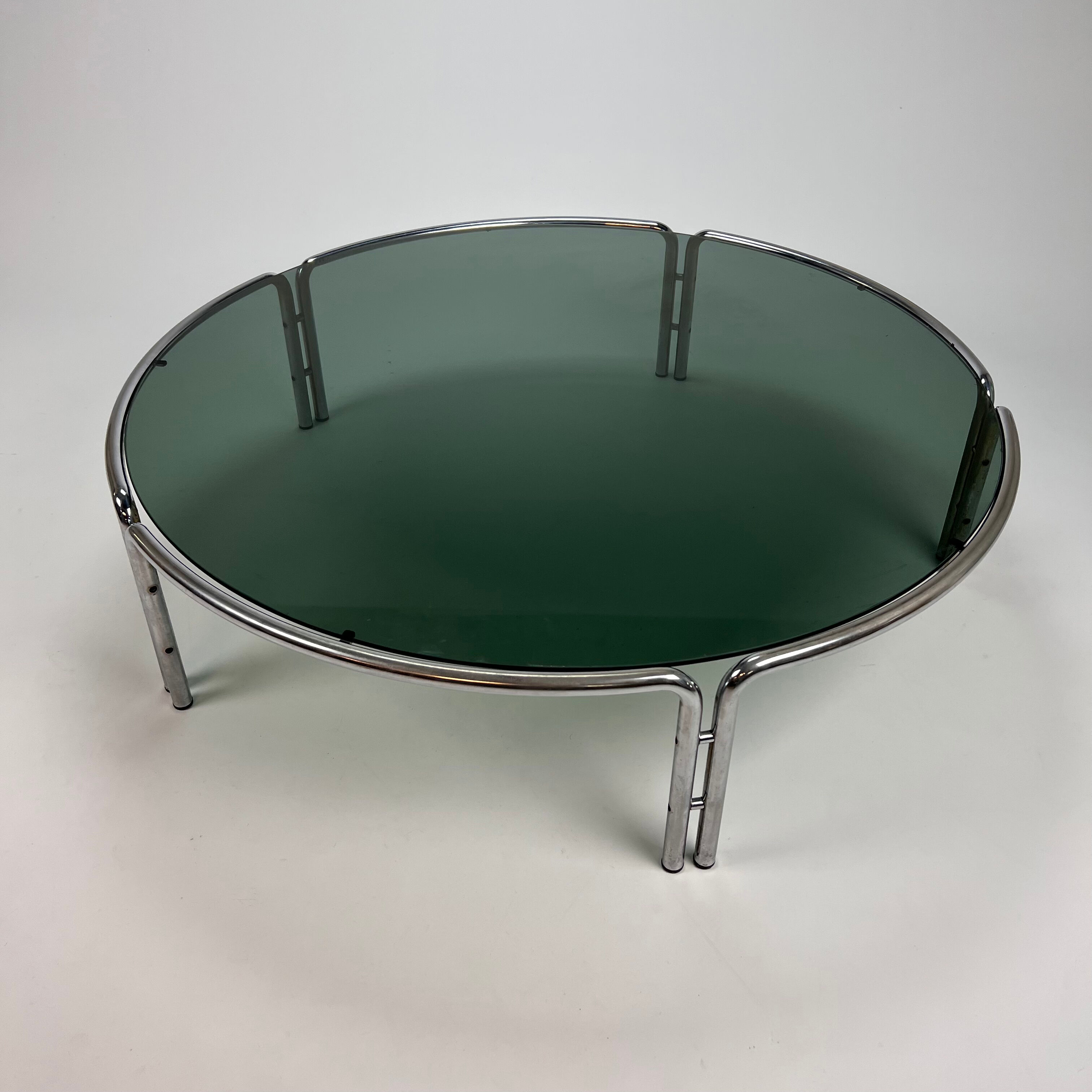 Italian tubular and smoked glass coffee table, 1970s