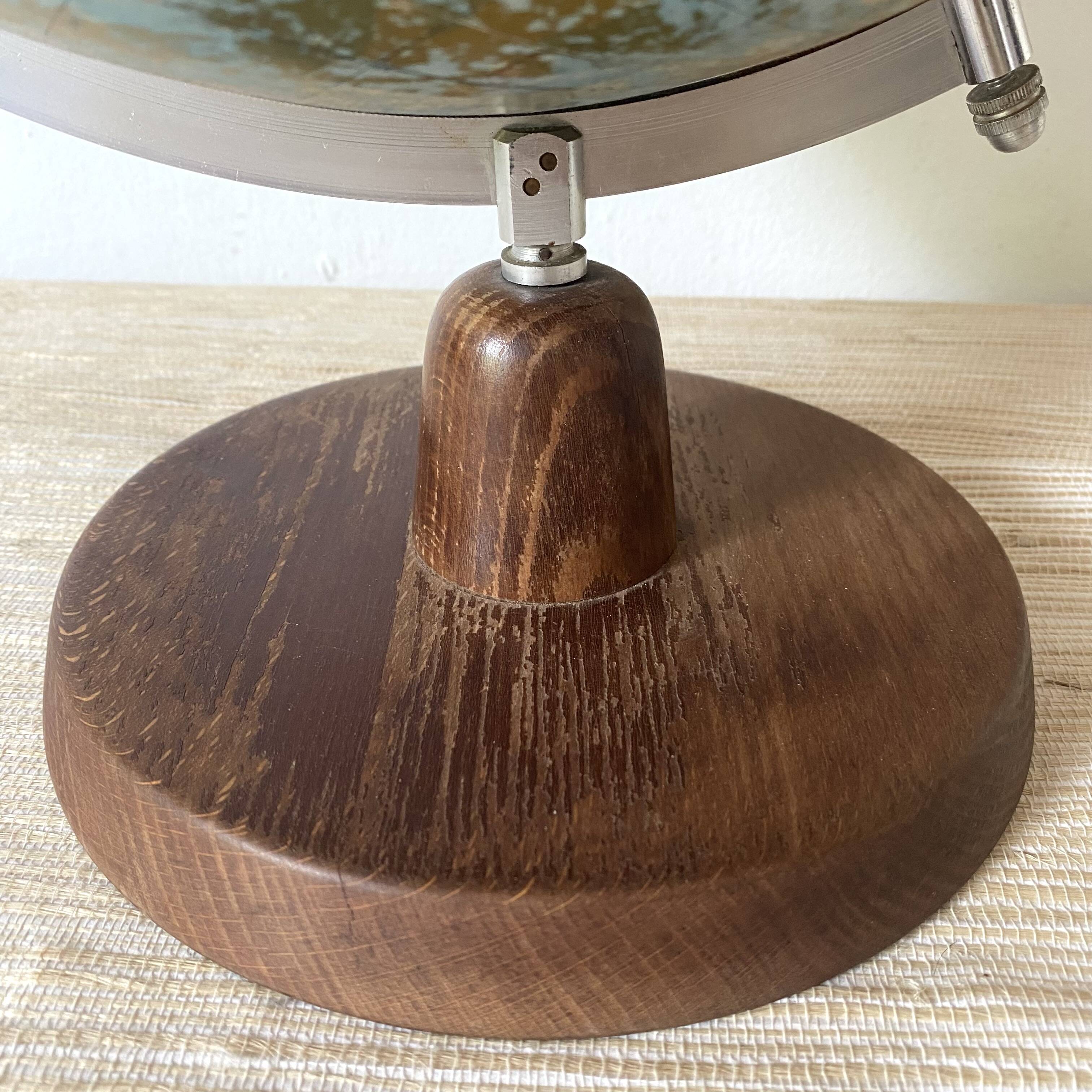 Old terrestrial globe with wooden base H46 cm